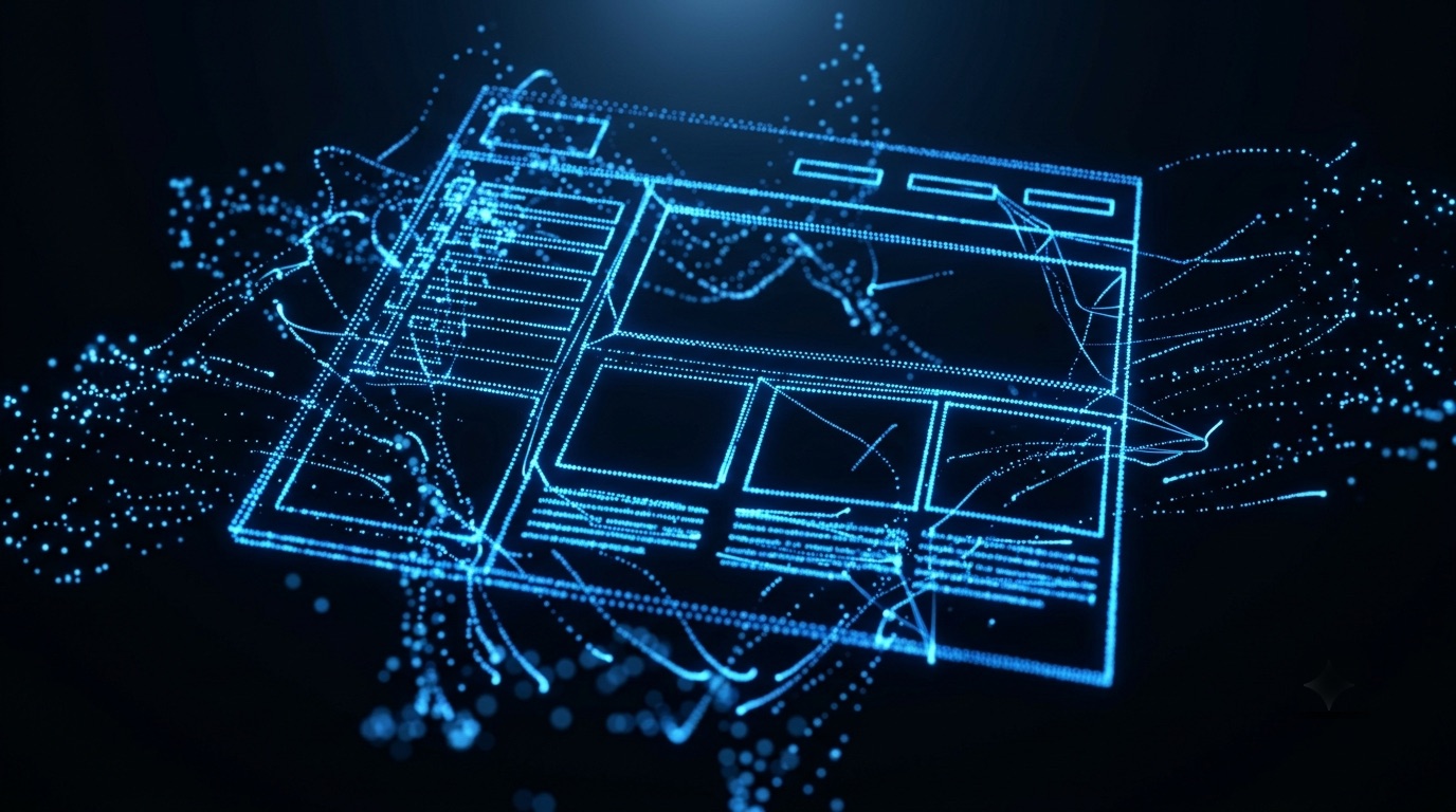 Abstrakte Wireframe-Illustration einer Website-Struktur in Blautönen